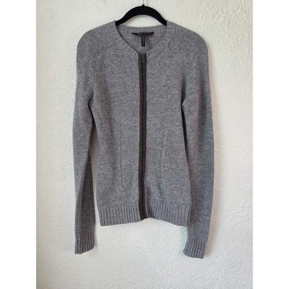 Y2K BCBGMaxAzria 100% Wool Cardigan Sweater Small Gray Made‎ in Hong Kong